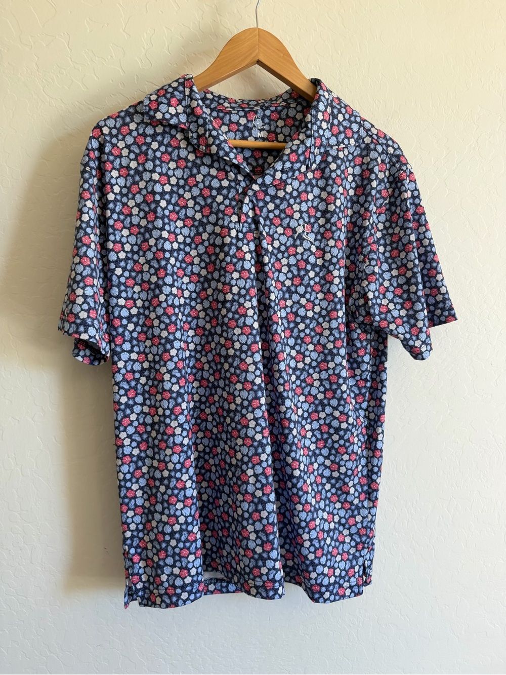 Rhoback The All American Floral Performance Golf Polo Navy Red White Size M
